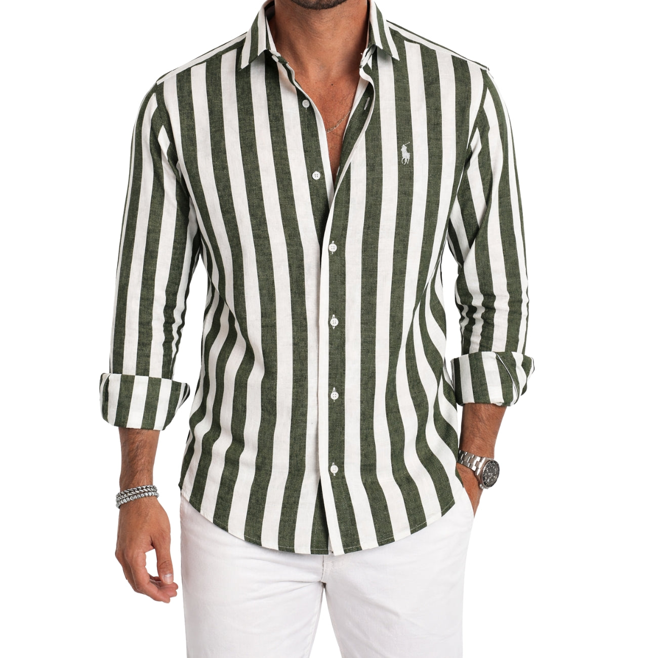 Camisa Casual De Tela Suave a Rayas — PRECIO DE LIQUIDACIÓN
