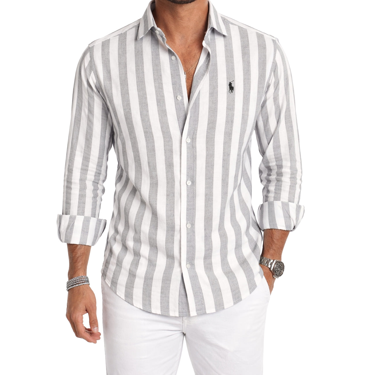 Camisa Casual De Tela Suave a Rayas — PRECIO DE LIQUIDACIÓN