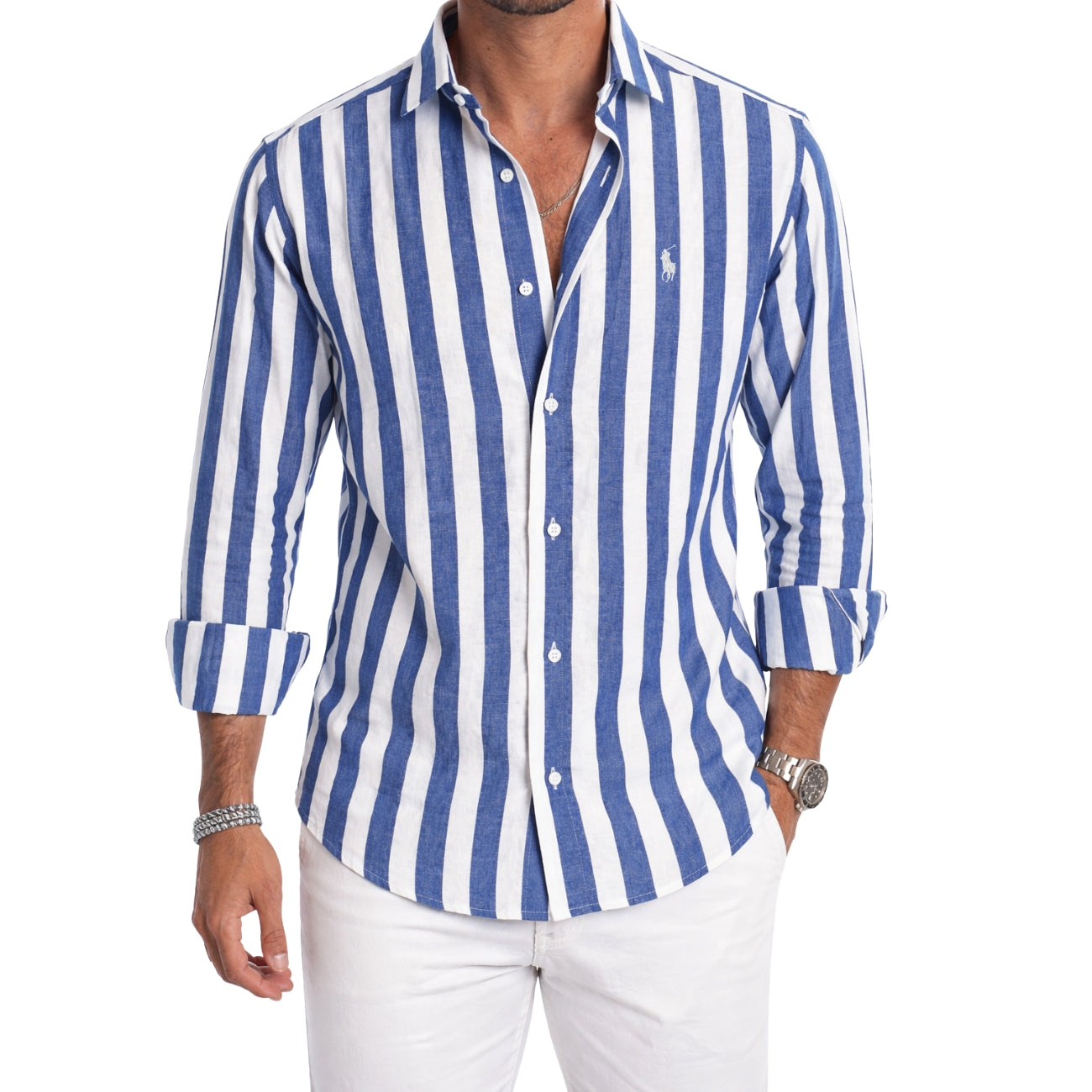 Camisa Casual De Tela Suave a Rayas — PRECIO DE LIQUIDACIÓN