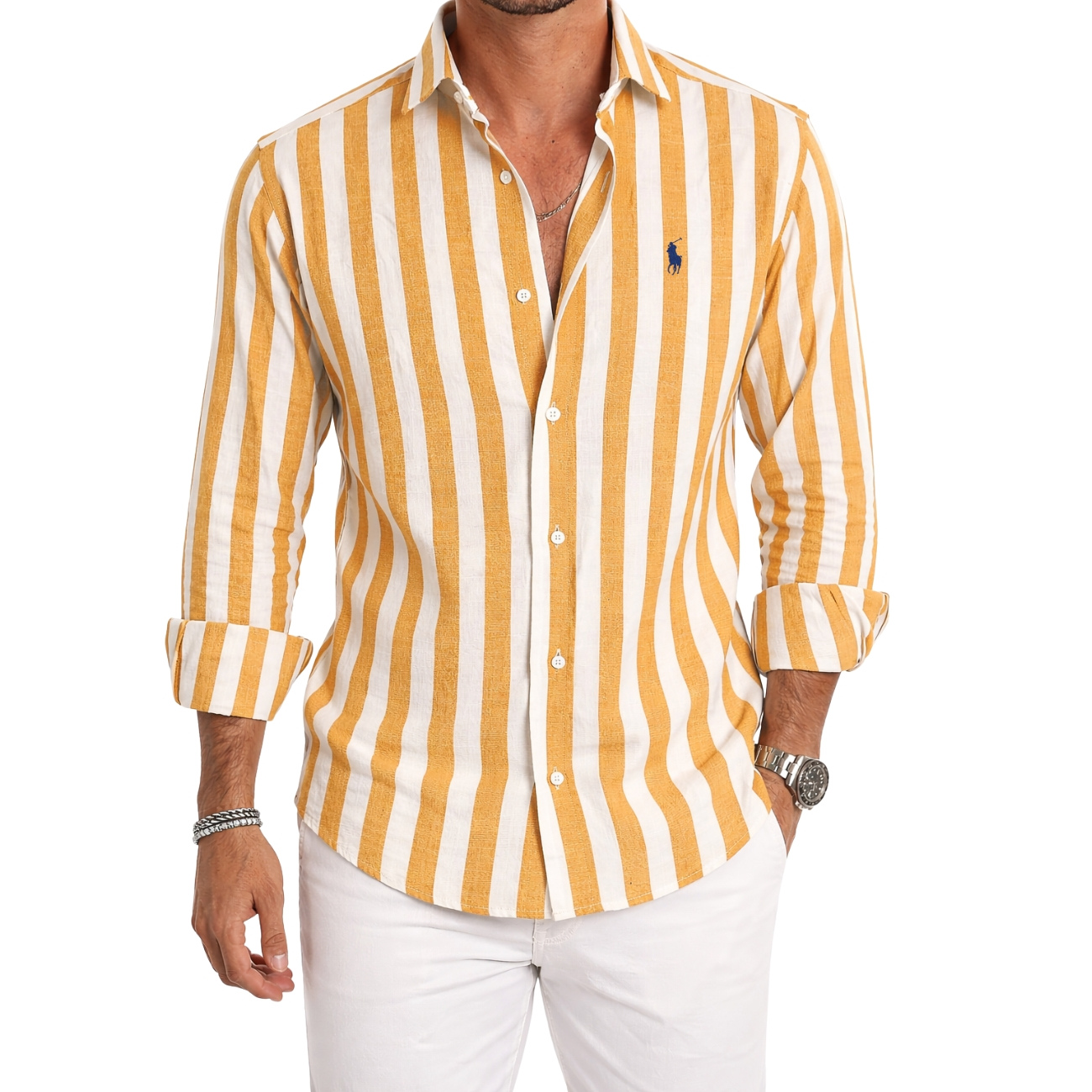 Camisa Casual De Tela Suave a Rayas — PRECIO DE LIQUIDACIÓN