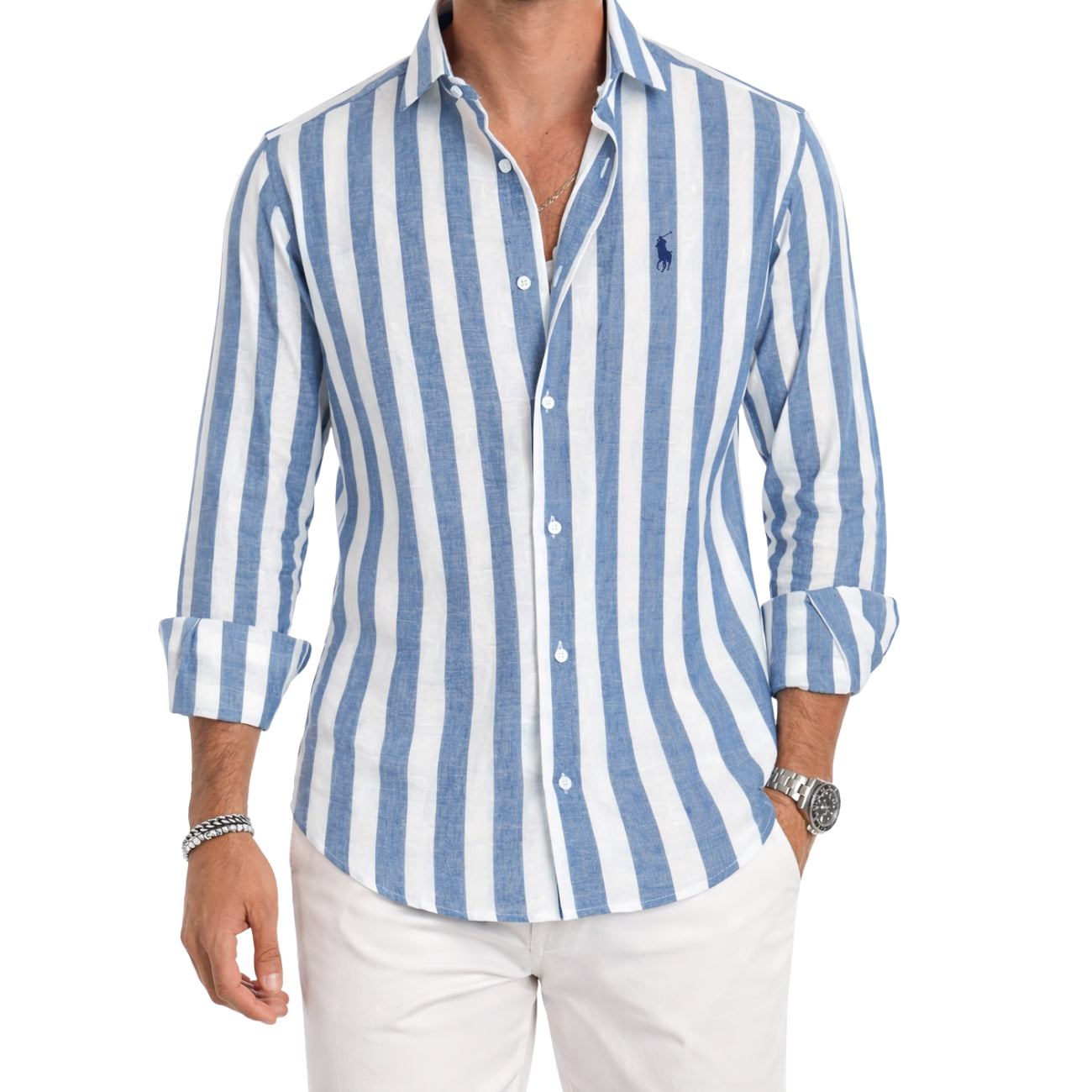 Camisa Casual De Tela Suave a Rayas — PRECIO DE LIQUIDACIÓN