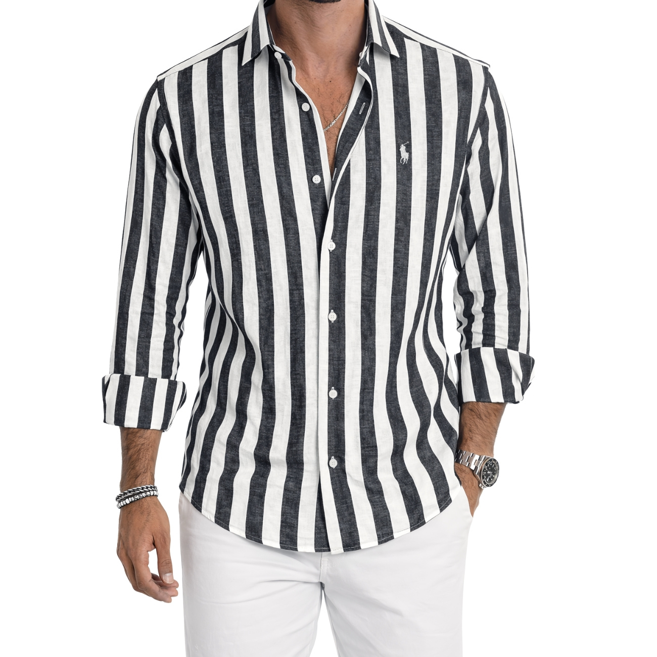 Camisa Casual De Tela Suave a Rayas — PRECIO DE LIQUIDACIÓN