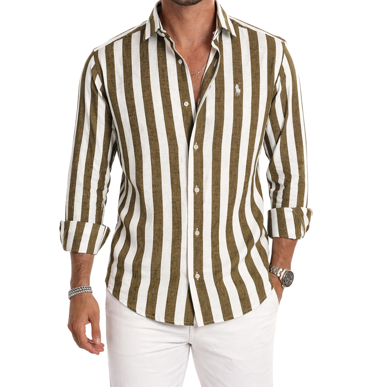 Camisa Casual De Tela Suave a Rayas — PRECIO DE LIQUIDACIÓN